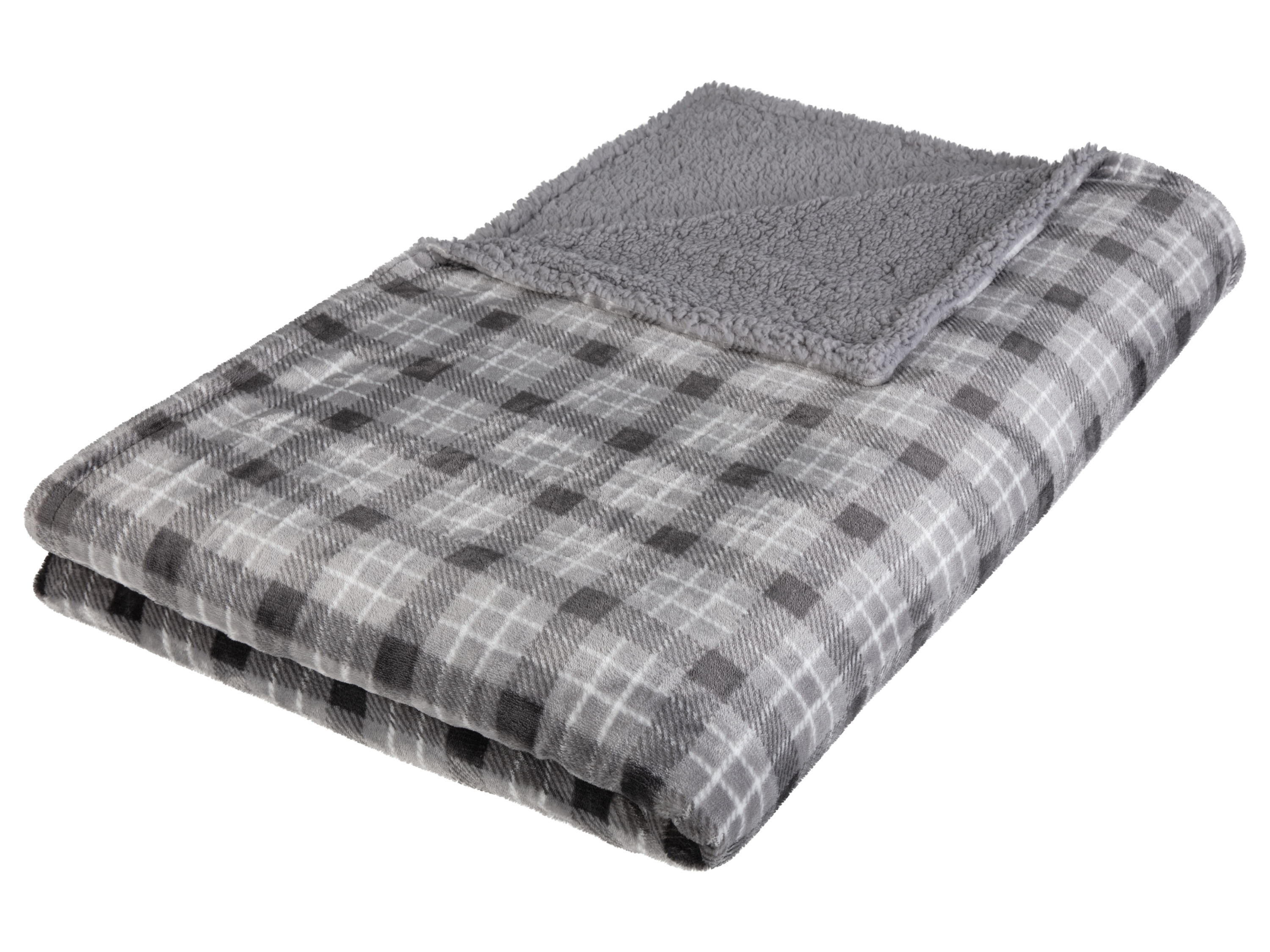 LIVARNO home Kuscheldecke mit Teddyfleece (Karo grau)