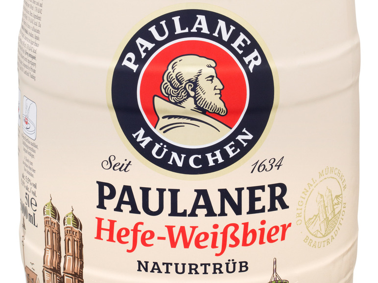 Paulaner Hefe-Weißbier % 5,5 5 Naturtrüb Pfandfrei Zapfhahn, mit Vol Liter Bierfass