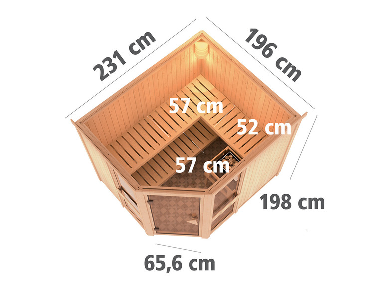 Gehe zu Vollbildansicht: Karibu Indoor-Sauna »Helsinki«, mit Eckeinstieg, 9 kW Ofen - Bild 3