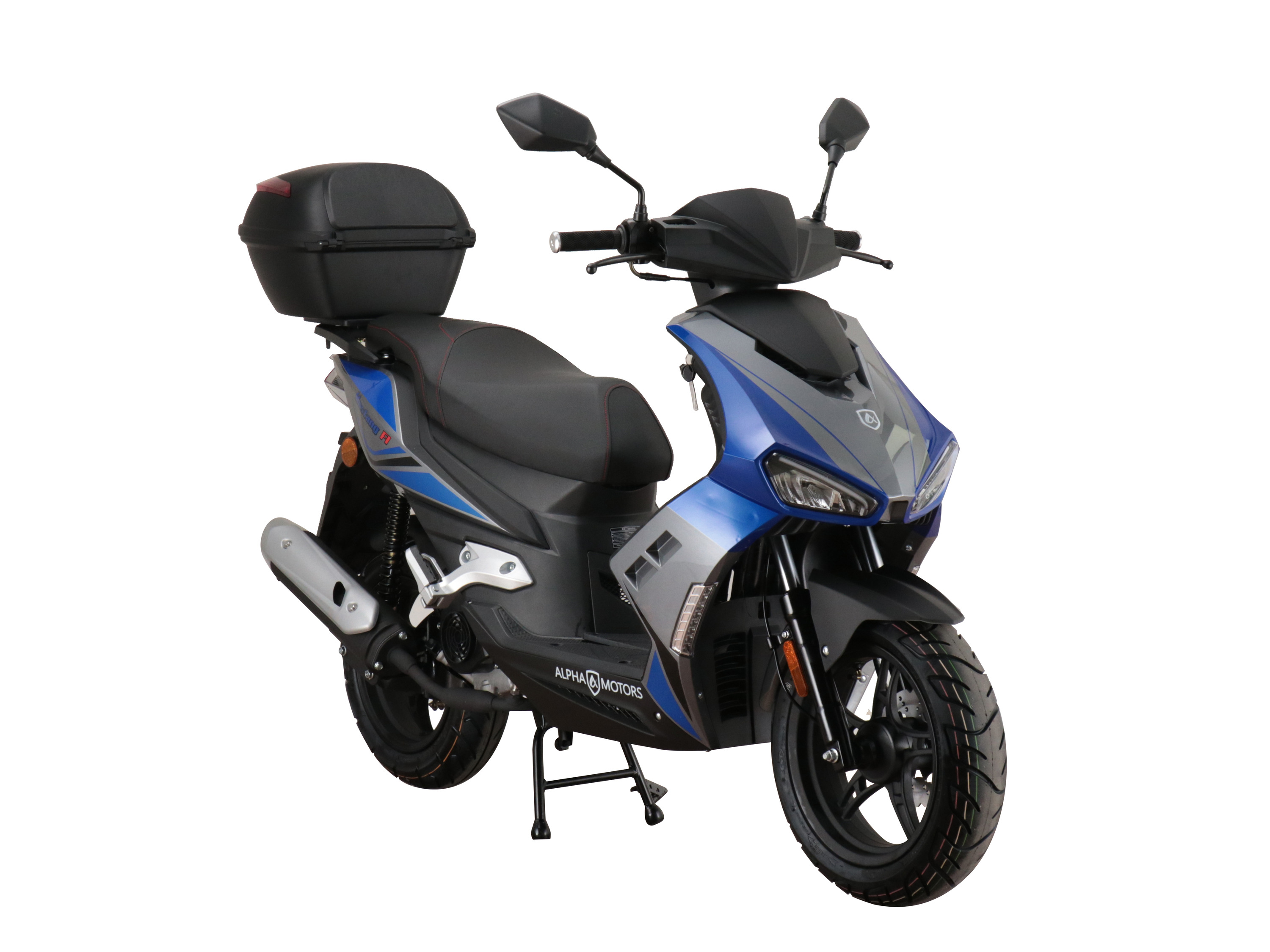 Alpha Motors Motorroller Mustang FI 50 ccm EURO 5 inkl. Topcase (blau-grau, 45 km/h) 45 km/h