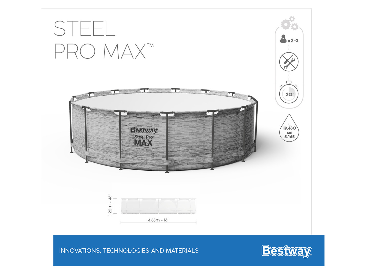 Pro Steel Max™ … Bestway 488x122 Framepool Komplett-Set