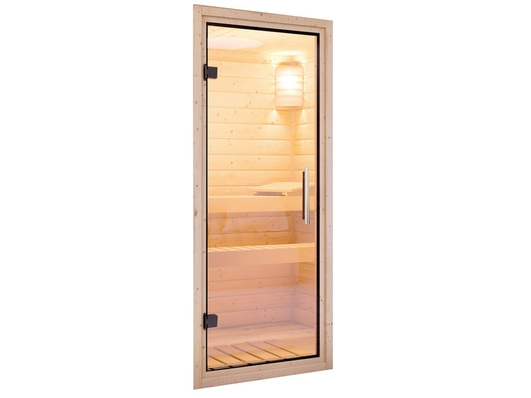 Gehe zu Vollbildansicht: Karibu Indoor-Sauna »Aspby«, Eckeinstieg, 9 kW Ofen - Bild 143