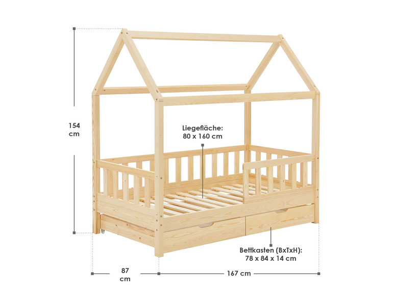 Gehe zu Vollbildansicht: Juskys Kinderbett »Marli«, im skandinavischen Design - Bild 219