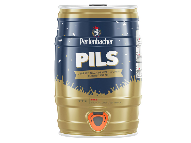 Gehe zu Vollbildansicht: PERLENBACHER Pils 5 Liter Bierfass mit Zapfhahn, Pfandfrei - Bild 1