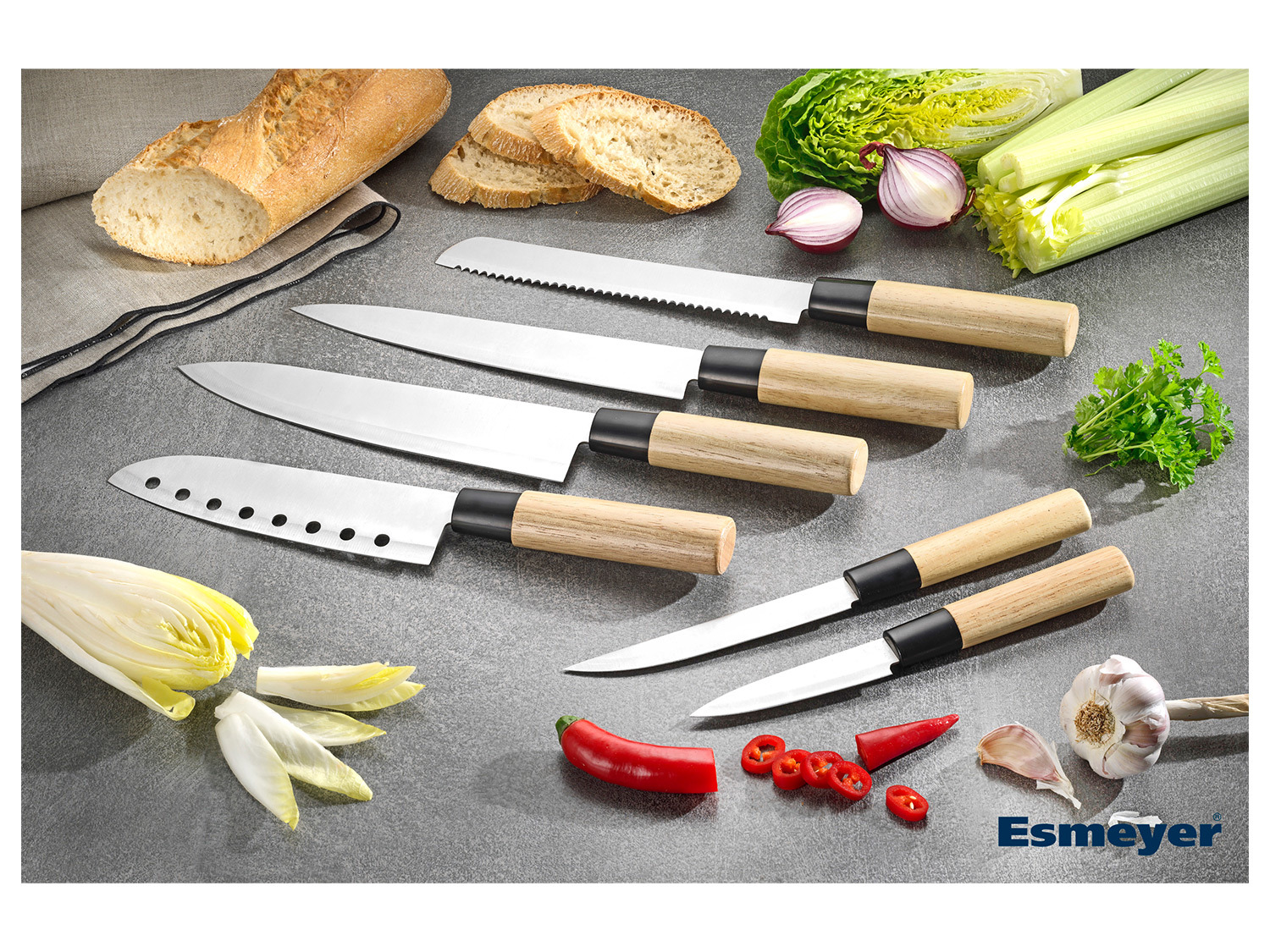 Messerset Edelstahl/Holzgriff 6-teilig Esmeyer Asia aus