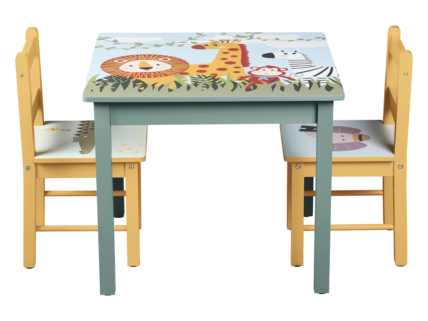 LIVARNO home Kindertisch mit 2 Safari-Mot… Stühlen, mit