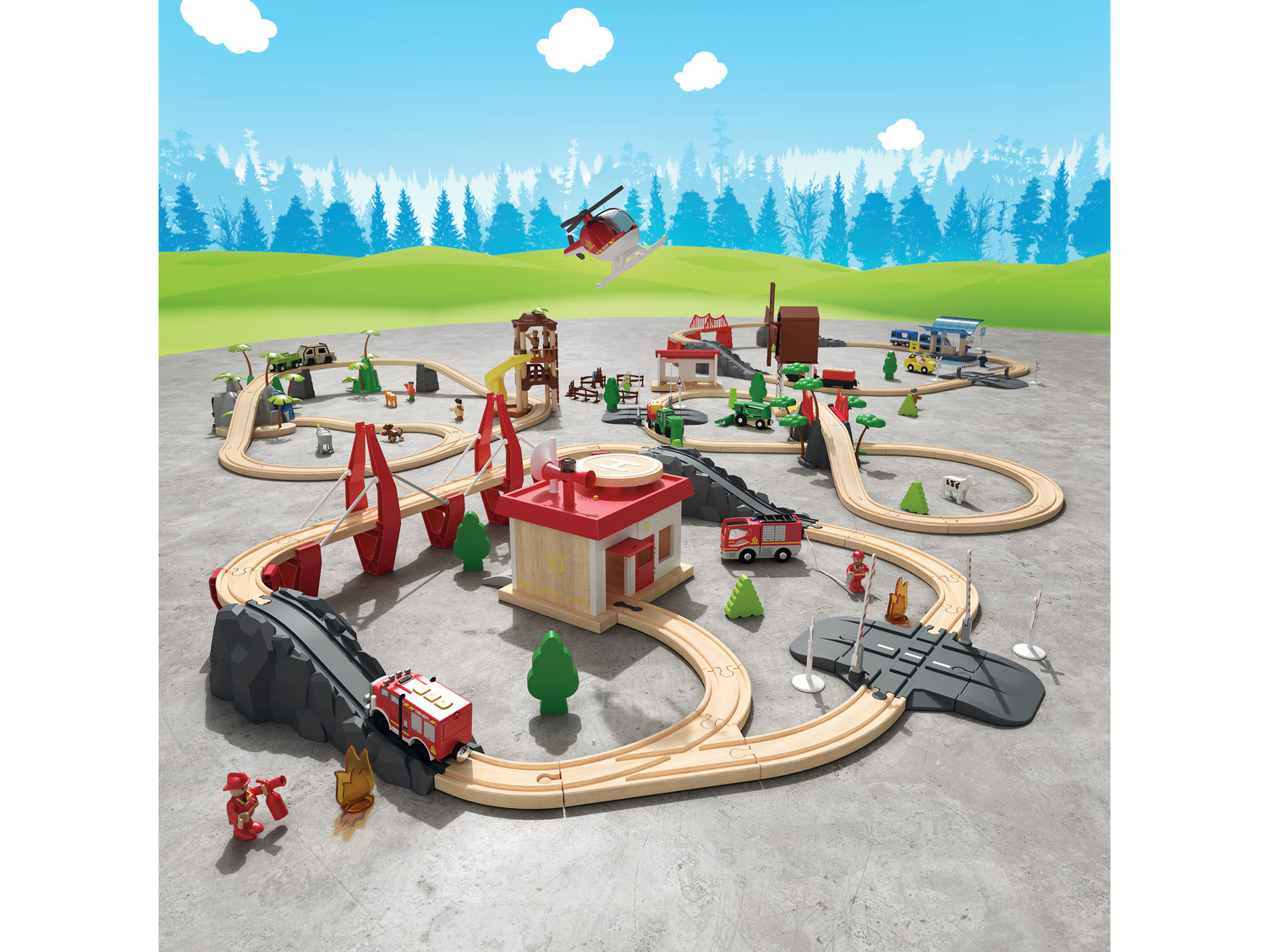 Playtive Eisenbahn-Set, aus Echtholz, ge… mit liebevoll