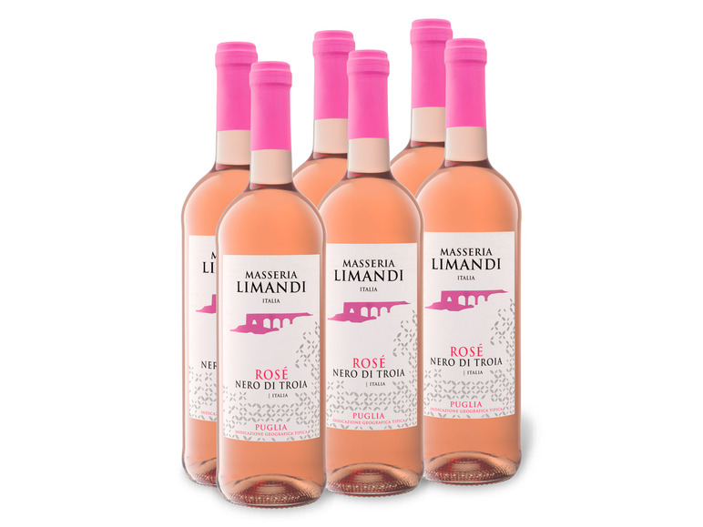 6 x 0,75-l-Flasche Weinpaket Masseria IGT Troia rosé Roséwein Nero trocken, Limandi di
