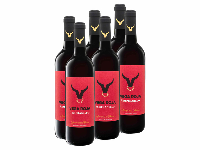 Weinpaket DO Tempranillo 0,75-l-Flasche Valdepeñas 6 trocken, Vega Rotwein x Roja