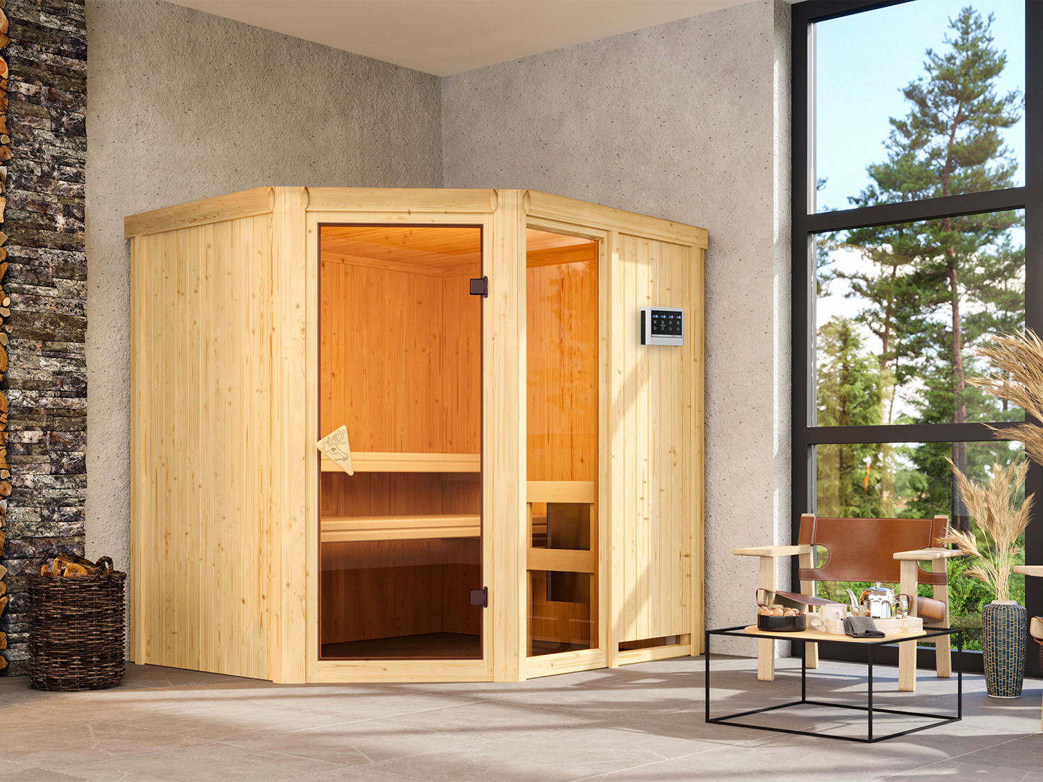 Karibu 9 »Oslo« Indoor-Sauna mit Ofen kW Eckeinstieg