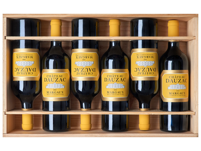 6 x 0,75-l-Flasche Château Dauzac Rotwein AOC Grand Classé Original-Holzkiste 5er Margaux Cru 2017 trocken, 