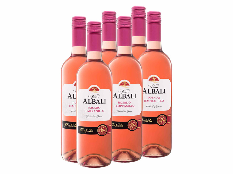 Albali Weinpaket 6 trocken Viña Valdepeñas Rosado Tempranillo Roséwein 0,75-l-Flasche Solis DO vegan, Felix x