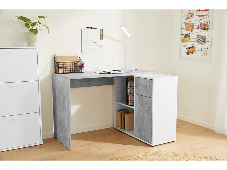 LIVARNO home Schreibtisch mit Schrankelement, Beton/weiß