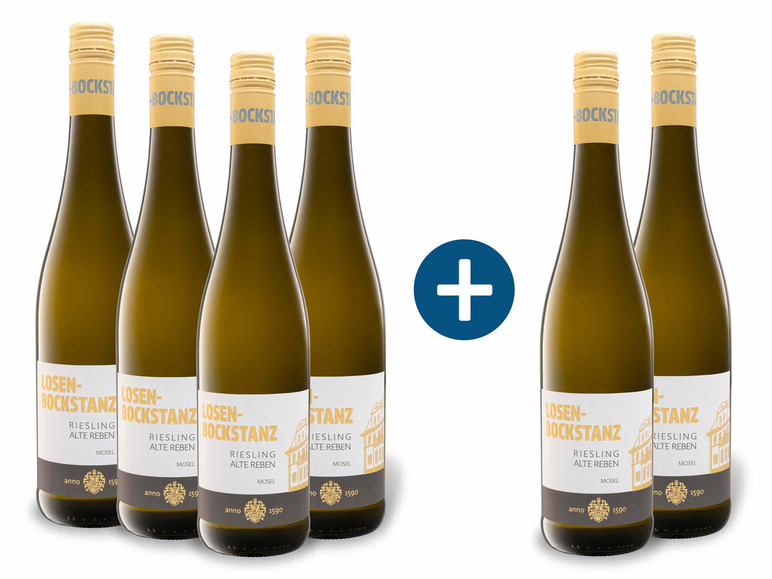 4 + Weinpaket Weißwein 2 Alte Riesling Losen-Bockstanz Reben trocken, Weingut QbA