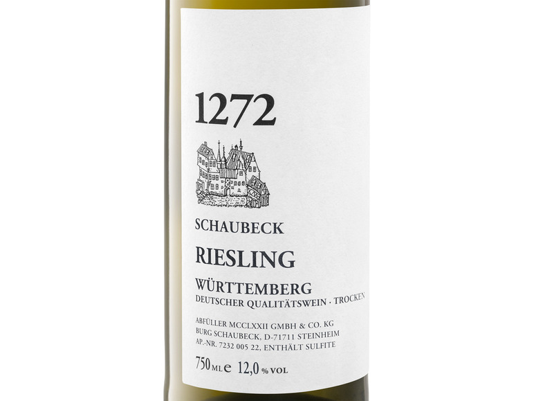 Schaubeck 1272 Riesling trocken, Weißwein 2022 QbA Württemberg