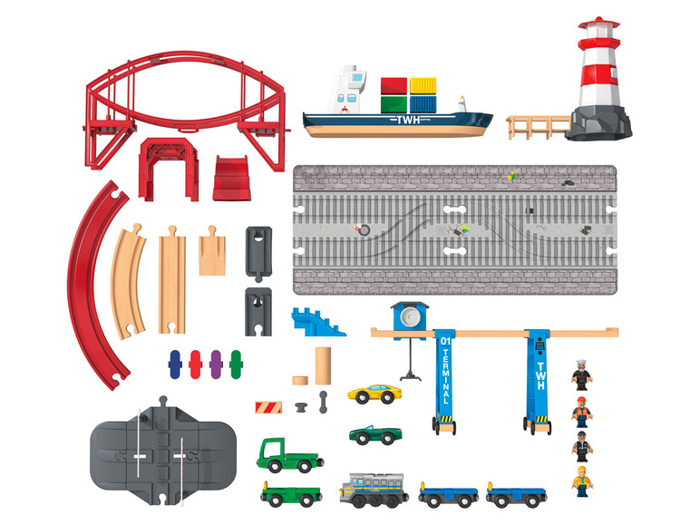 Eisenbahn-Set, Playtive Echtholz Containerhafen aus
