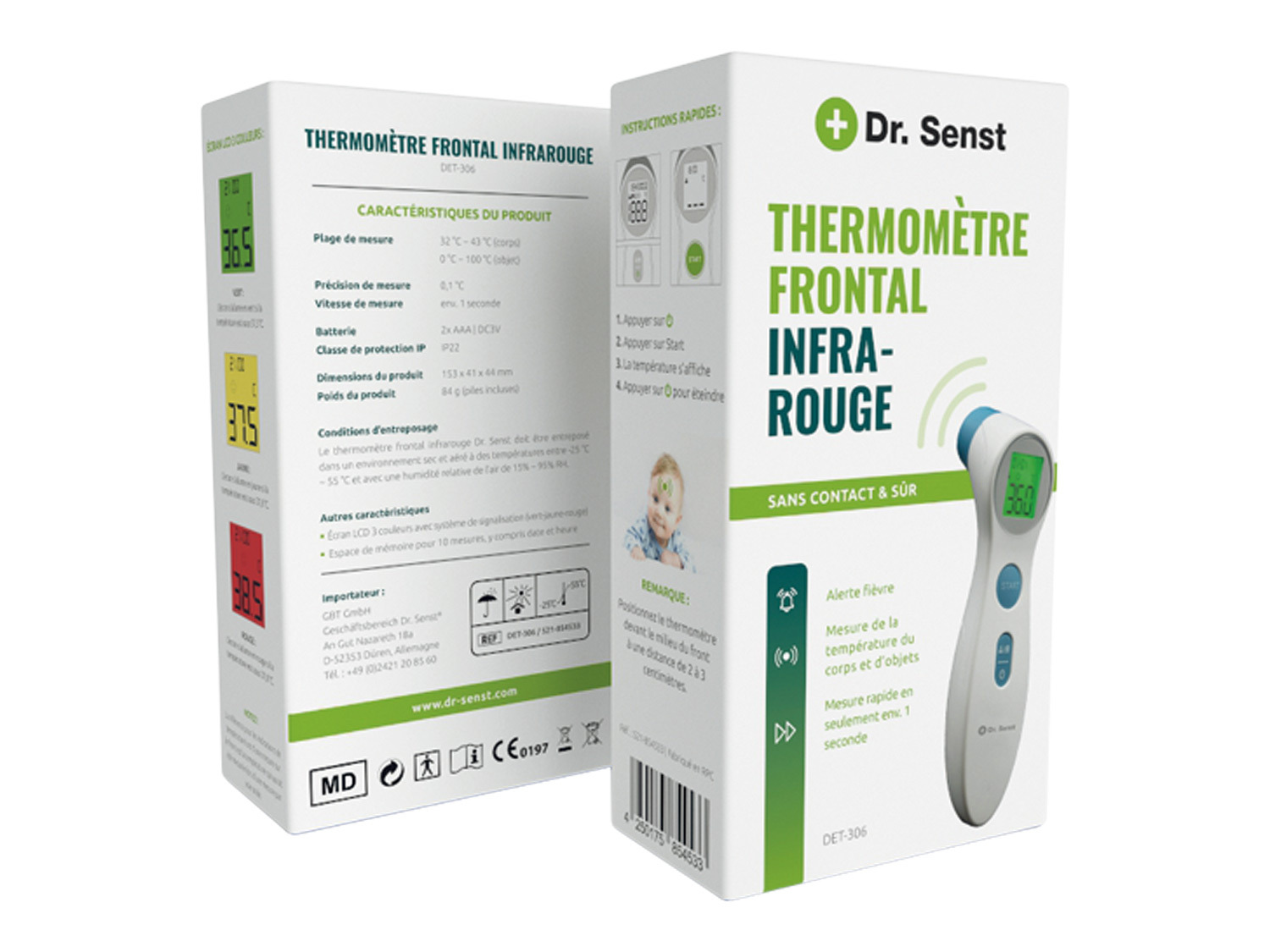 2in1, Infrarot-Sensor Stirn-Thermometer, Dr. Senst mit