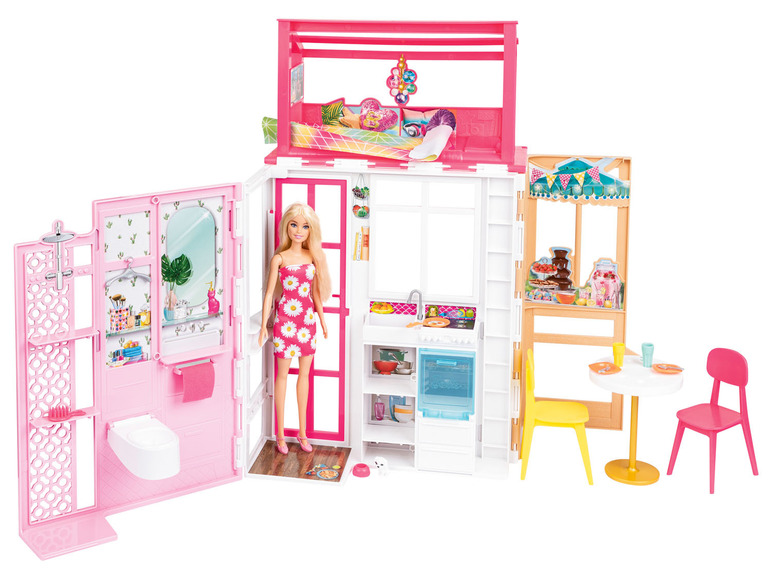Barbie Möbeln tragbar und Ferienhaus, Puppe, mit