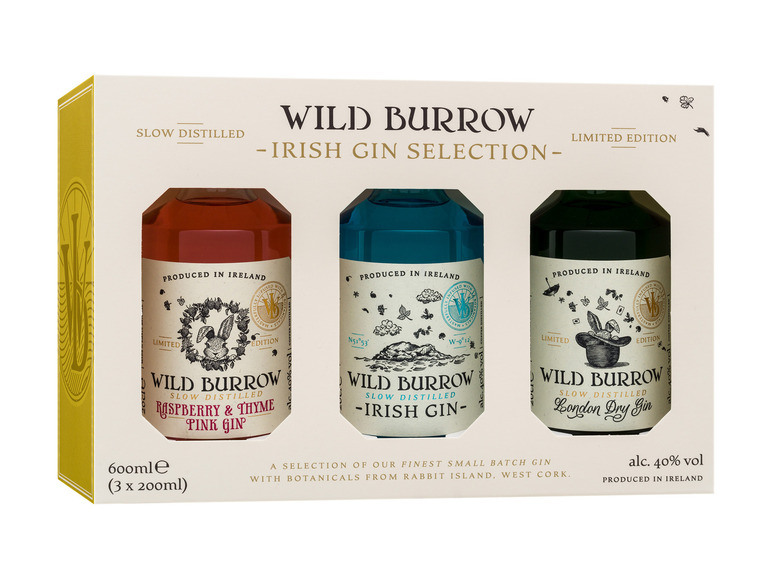 Wild Burrow Irish Gin Selection 3 x 200ml-Flaschen 40% Vol