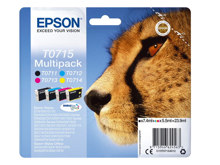 EPSON »T0715« Gepard Tintenpatronen Schwarz/Cyan/Magenta/Gelb Multipack