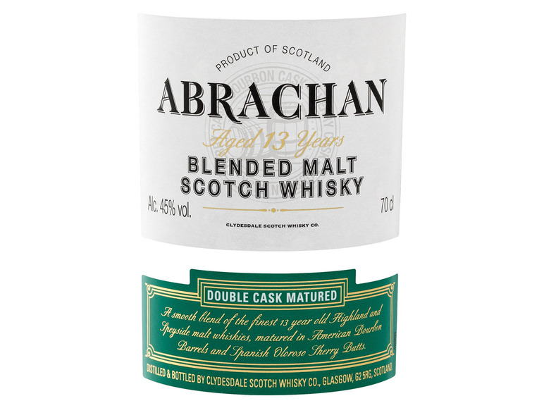 Abrachan Double Cask Matured Blended 45% Whisky Geschenkbox Vol Malt mit 13 Scotch Jahre