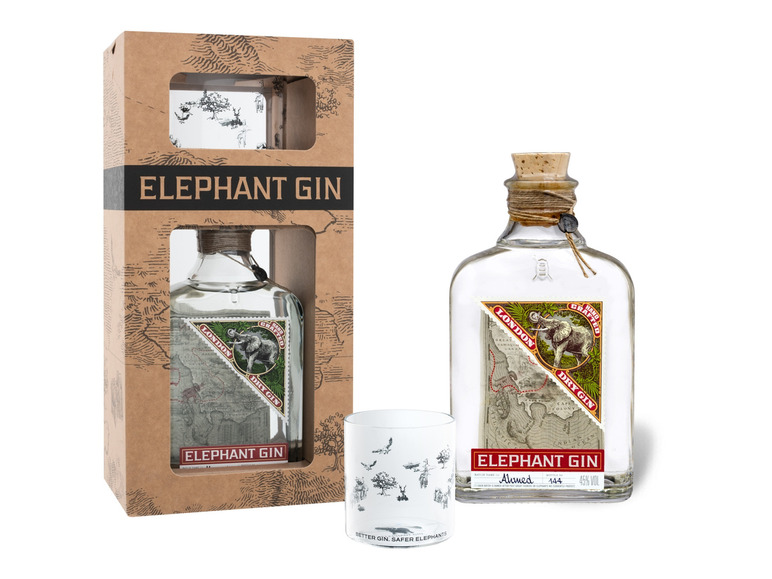 ELEPHANT 45% Dry Vol London Glas Gin + GIN Geschenkbox mit