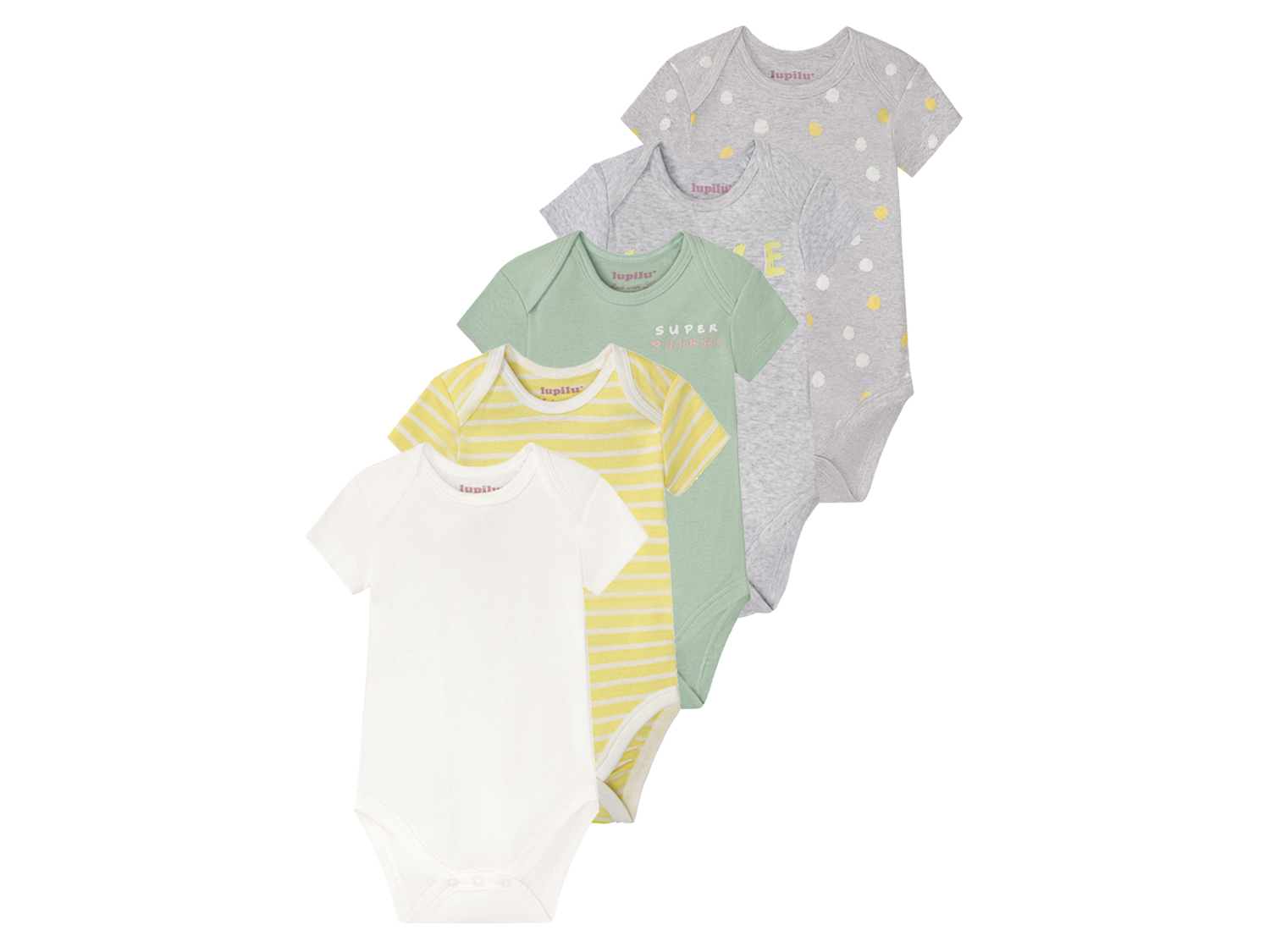 lupilu® Baby Bodies (74/80, grau/gelb/mint) 74/80