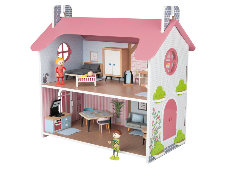 abnehmbares 41-teilig, Holz Dach Playtive Puppenhaus,