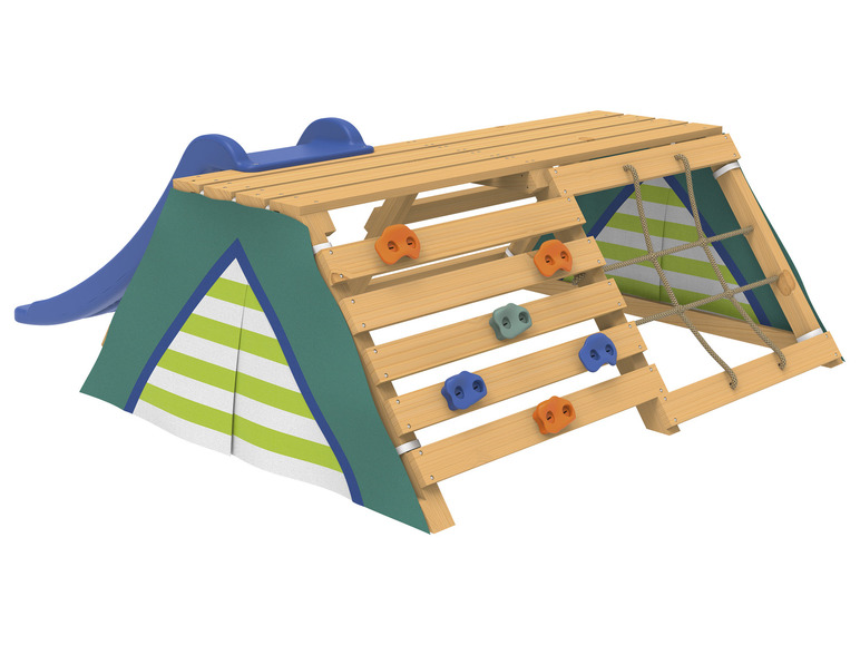 Echtholz Kletter-Netz aus Rutsche, Tipi, und Playtive mit