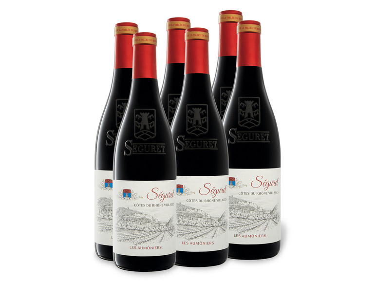 6 x 0 75-l-Flasche Weinpaket Les Aumôniers Séguret Côtes du Rhône Villages  AOP trocken Rotwein