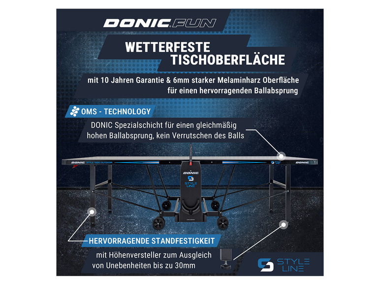 Gehe zu Vollbildansicht: DONIC Tischtennis-Set Style 1000 Outdoor, inkl. Zubehör - Bild 14