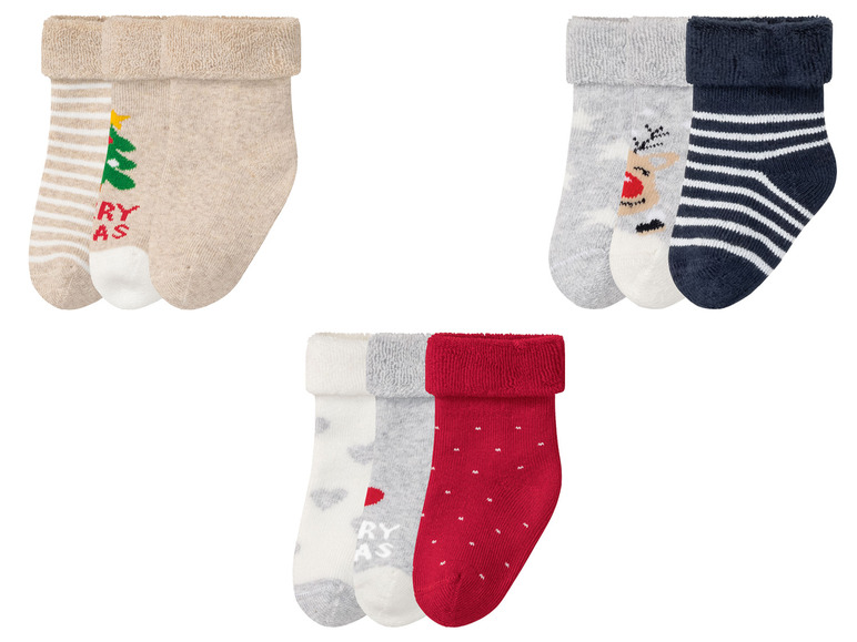 Gehe zu Vollbildansicht: lupilu® Baby Socken, 3 Paar, mit lustigem Weihnachtsmotiv - Bild 1
