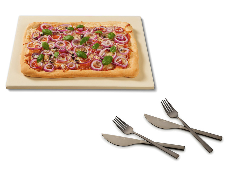 ERNESTO® Pizzastein eckig + ECHTWERK Pizzabesteck Set "Bari"