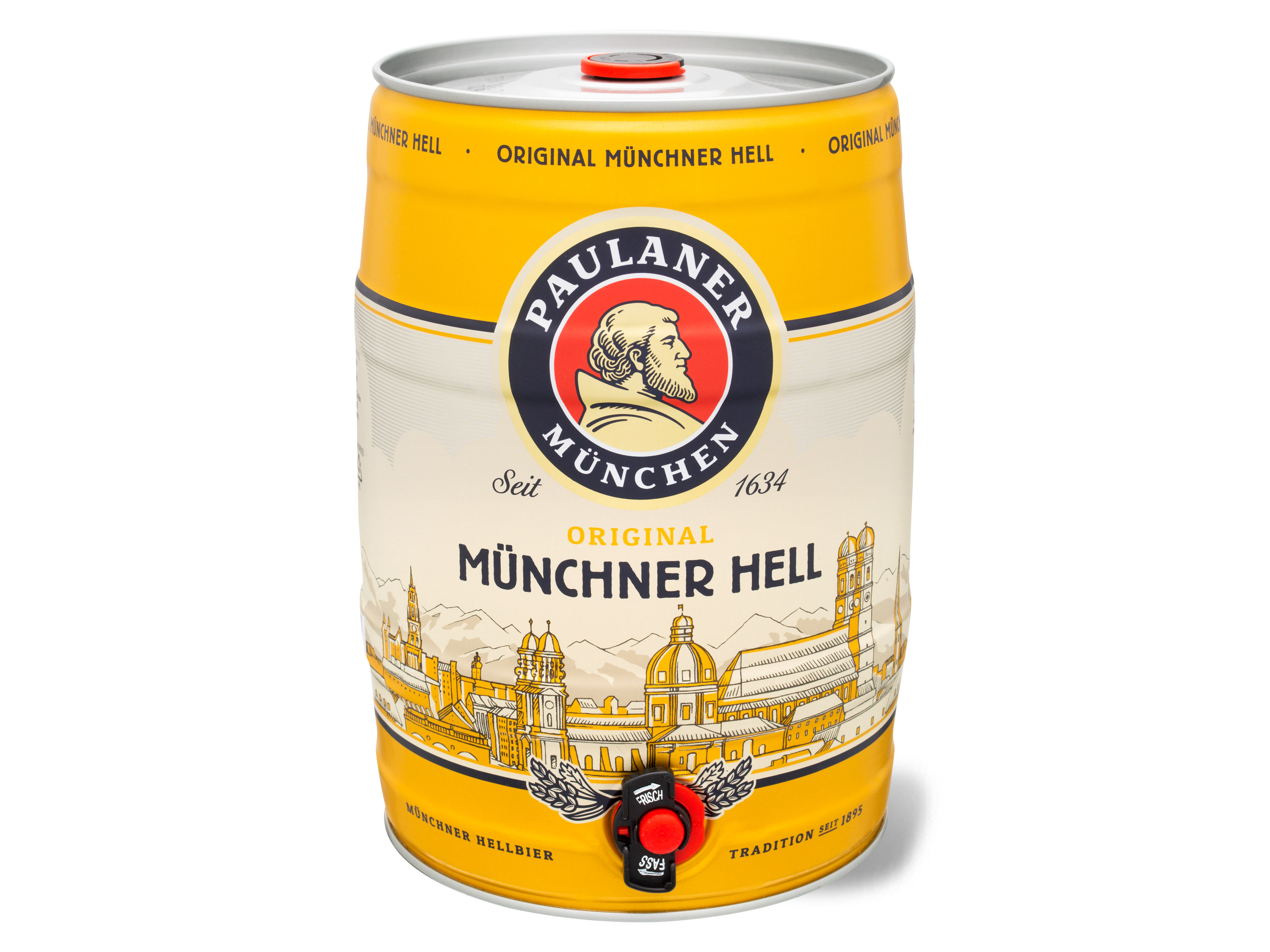 Paulaner Original Münchner Hell 5 Liter Bierfass mit Zapfhahn, Pfandfrei