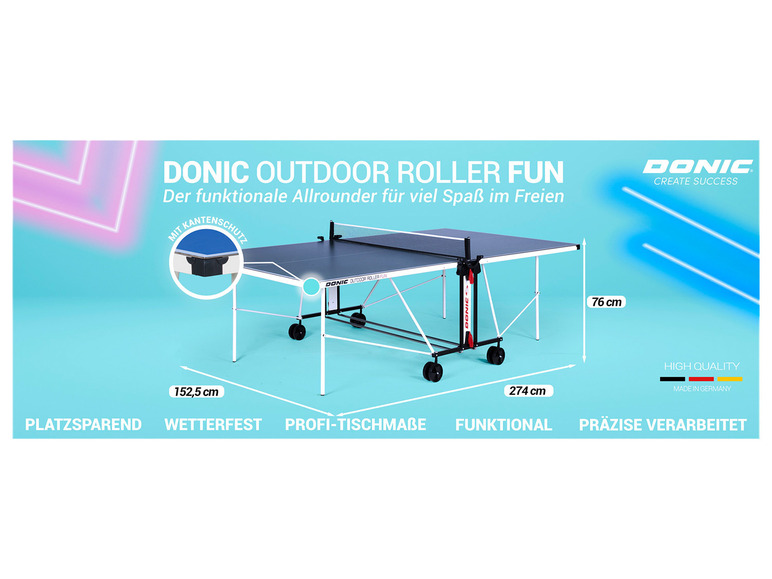Tischtennisplatte Fun« DONIC inkl. Abdeckhülle Roller »Outdoor