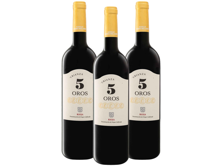 3 x 0,75-l-Flasche 5 Oros Rioja Crianza DOCa trocken, Rotwein