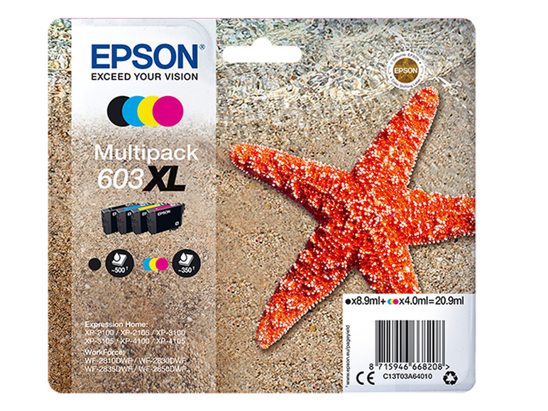 EPSON »603 XL« Tintenpatronen Schwarz/Cyan/Magenta/Gelb Multipack Seestern