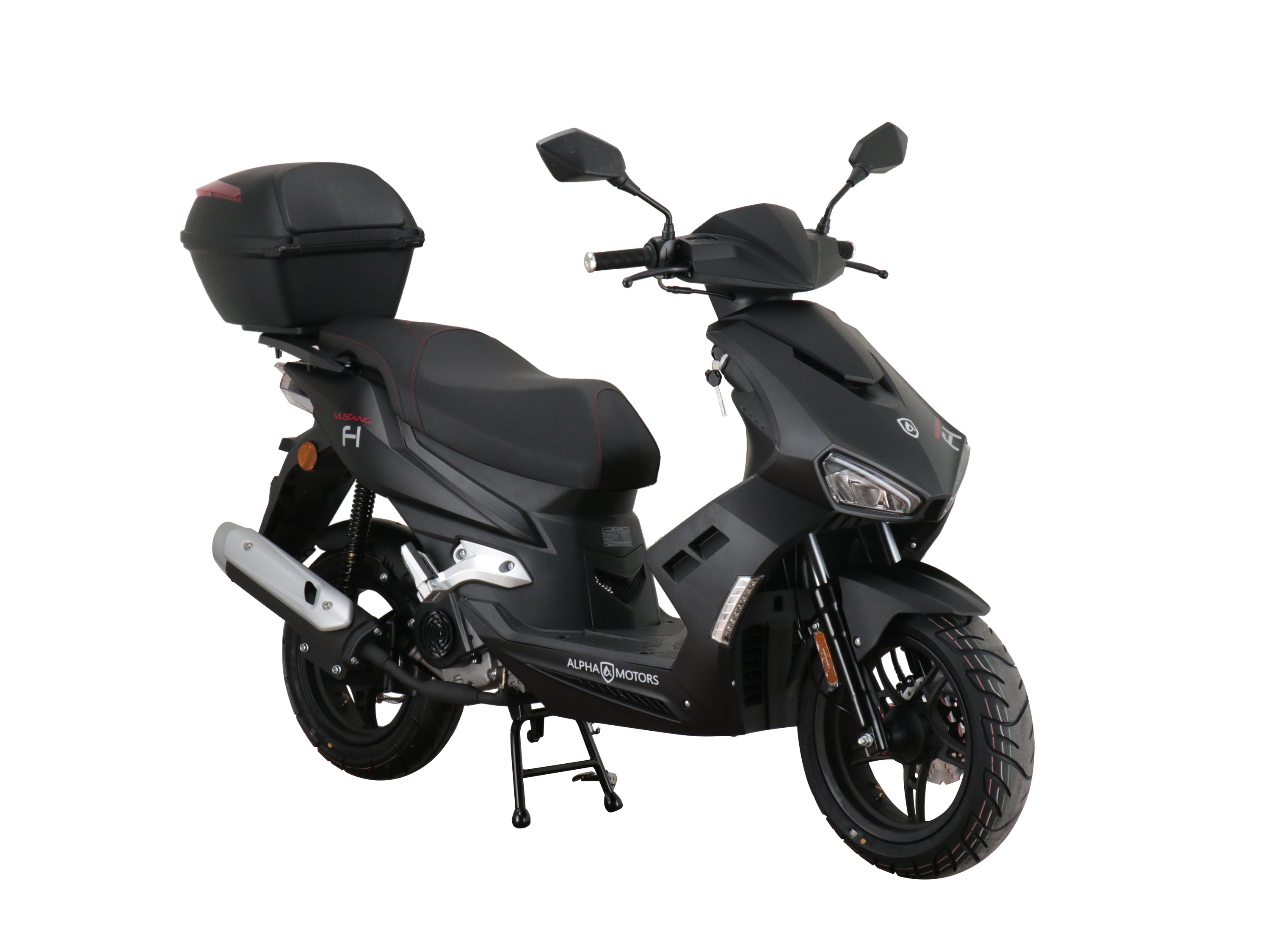 Alpha Motors Motorroller Mustang FI 50 ccm EURO 5 inkl. Topcase (mattschwarz, 25 km/h) 25 km/h