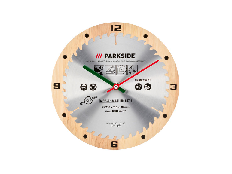 Gehe zu Vollbildansicht: PARKSIDE® Wanduhr »PWCP1A1«, im Kreissägeblatt-Design - Bild 1