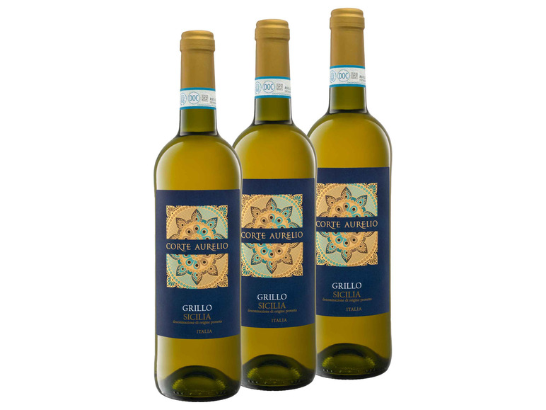 Gehe zu Vollbildansicht: 3 x 0,75-l-Flasche Weinpaket Grillo Sicilia DOP trocken, Weißwein - Bild 1