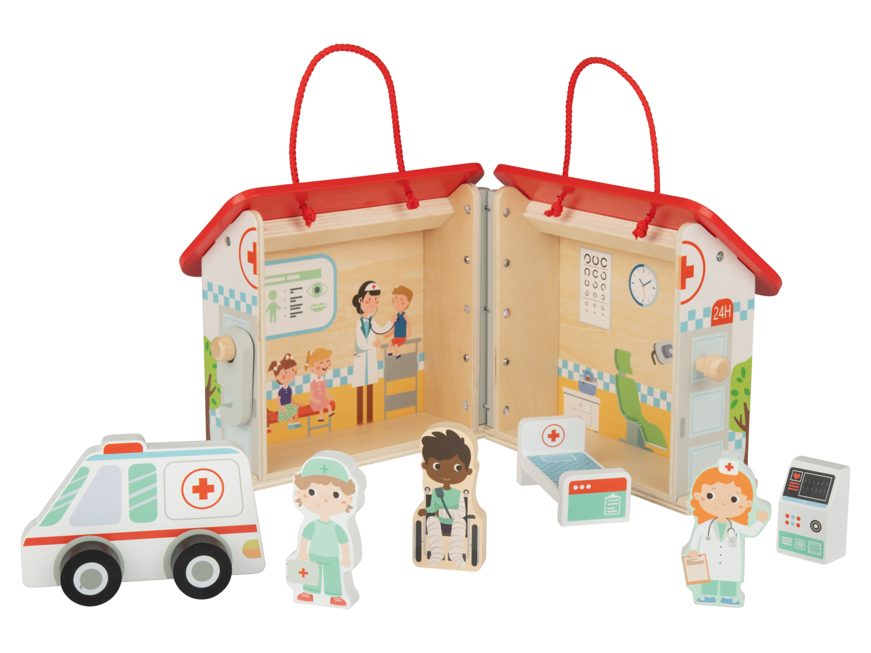 Playtive Holz Puppenhaus tragbar (Puppenhaus Krankenhaus)