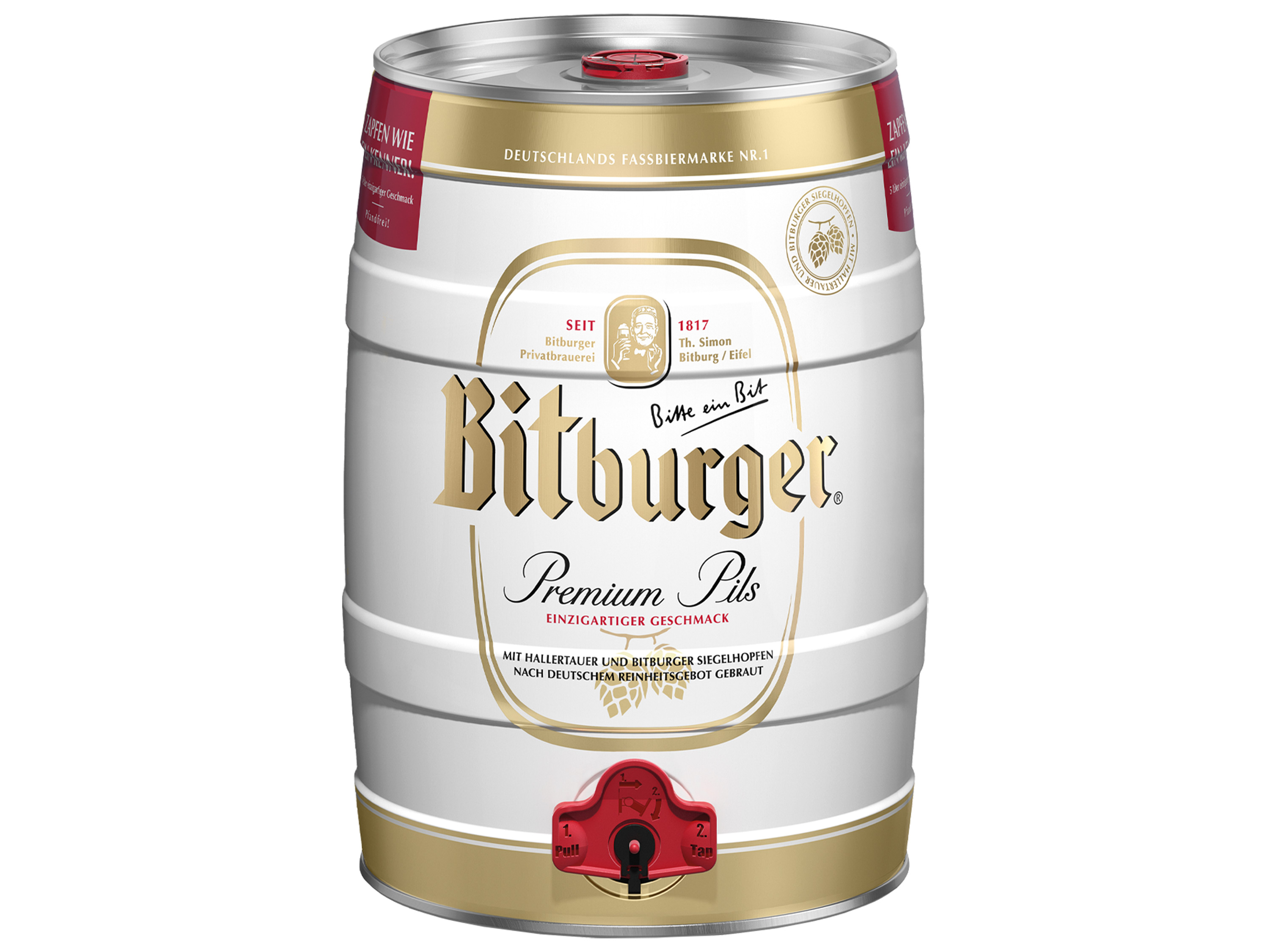 Bitburger Premium Pils 5 Liter Bierfass mit Zapfhahn, Pfandfrei