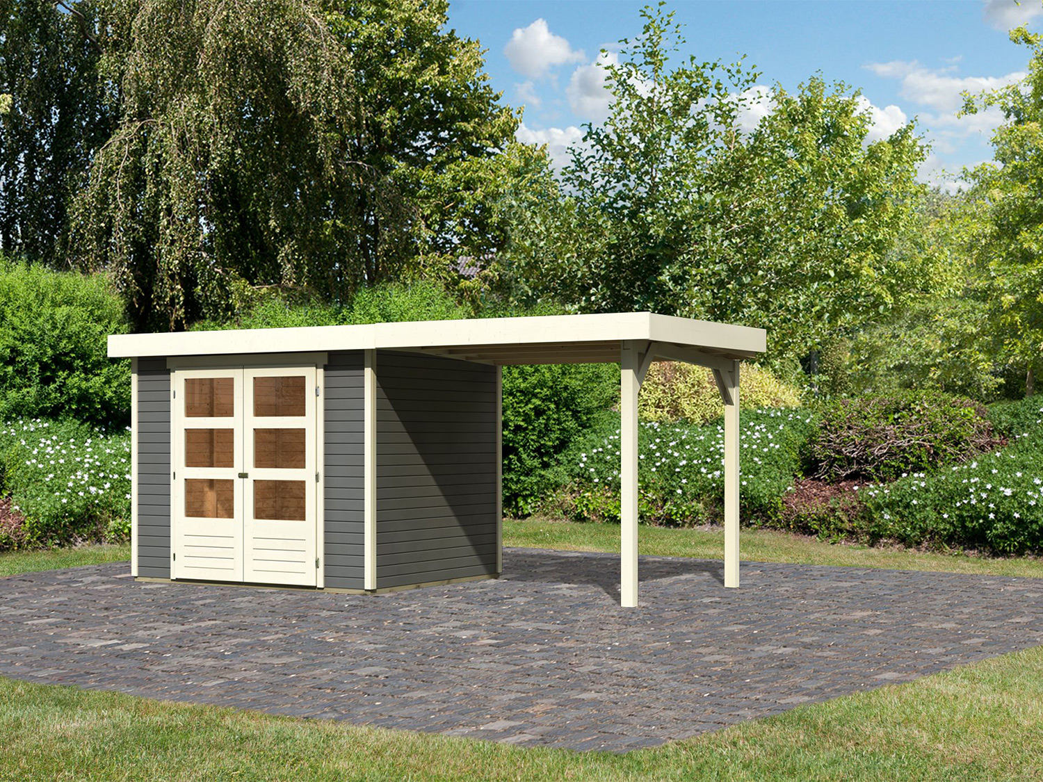 Karibu Gartenhaus Trundholm 1 (terragrau, 529 x 238 x 211 cm, Mit Boden) 529 x 238 x 211 cm