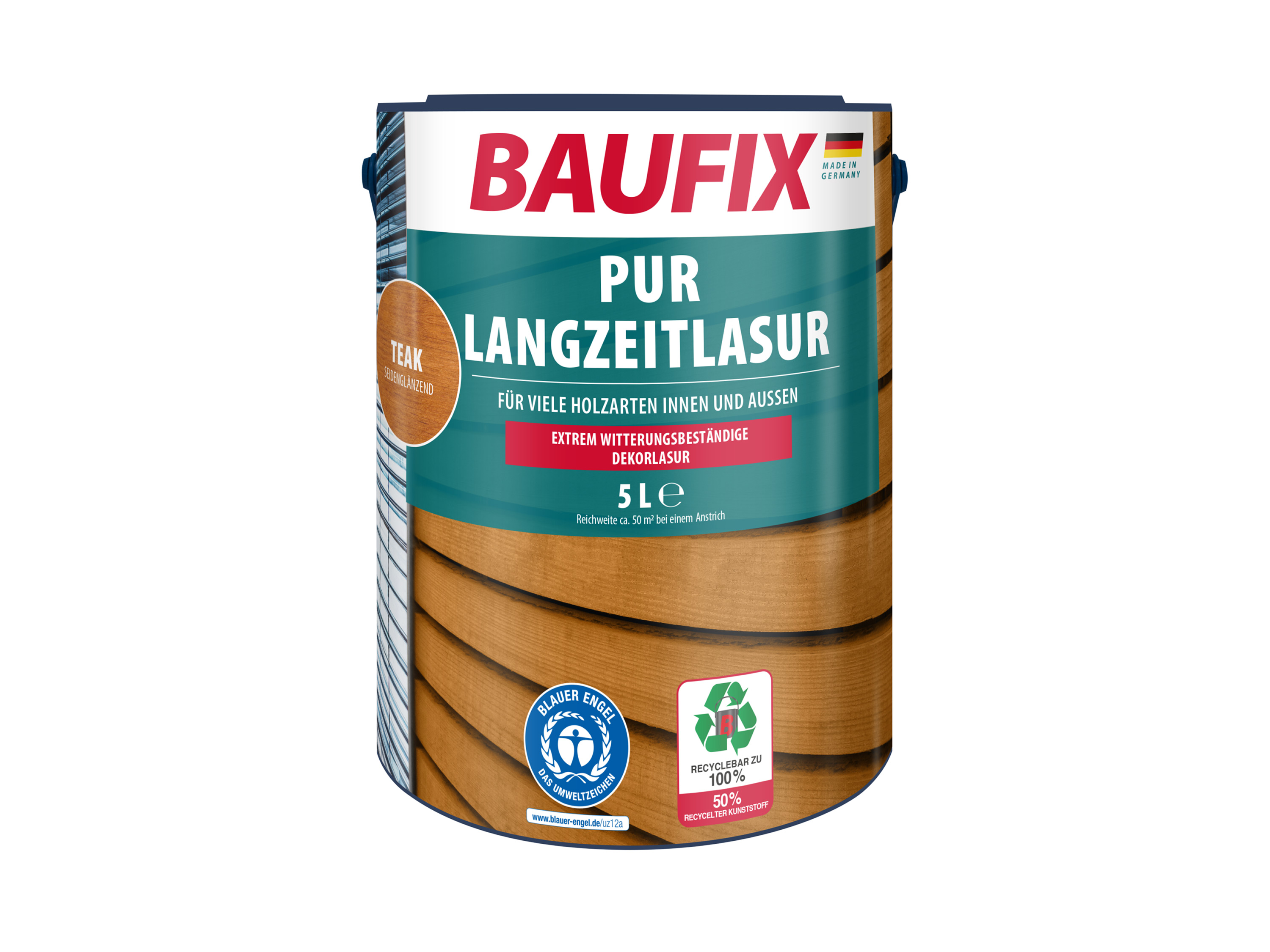 BAUFIX PUR-Langzeitlasur 5 Liter (teak seidenmatt)