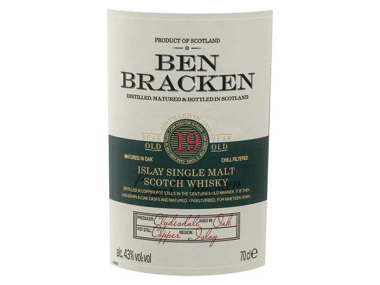 Ben Vol Scotch Islay 19 43% Bracken mit Malt Jahre Geschenkbox Single Whisky