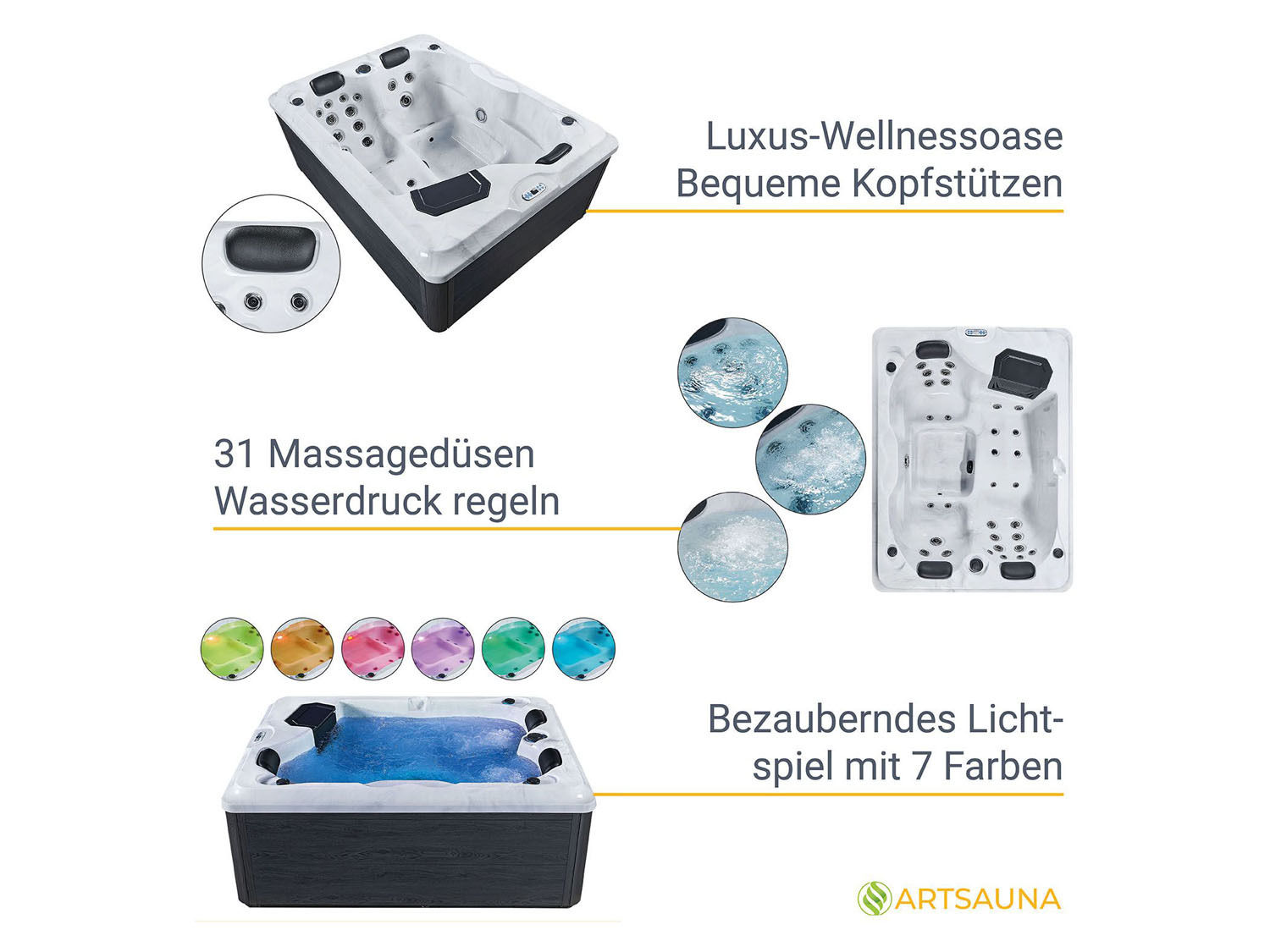 Artsauna Whirlpool LED-L… »Oasis«, mit Massagedüsen, 31