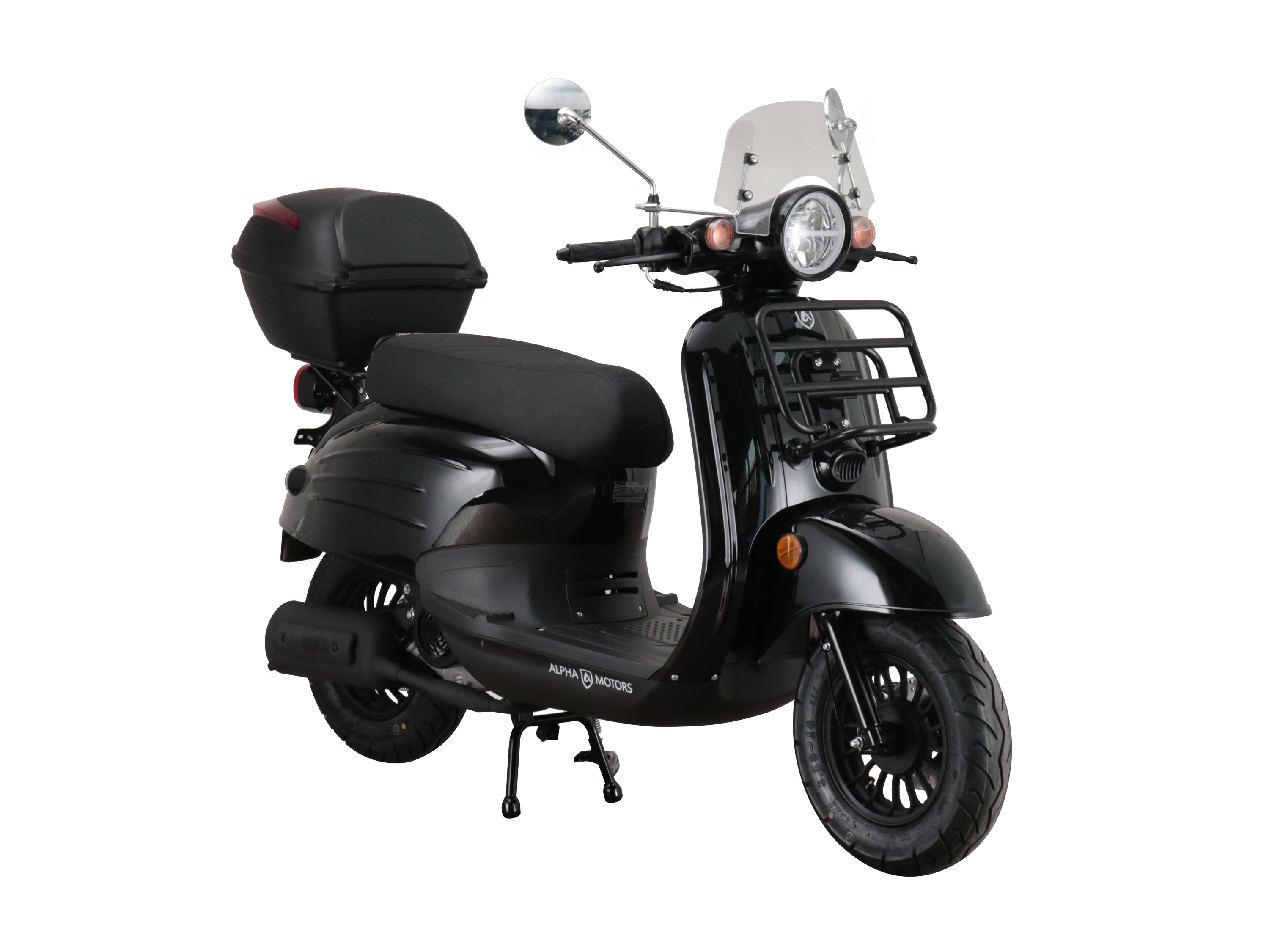 Alpha Motors Motorroller Adria 50 ccm EURO 5 inkl. Windschild und Topcase (schwarz, 25 km/h) 25 km/h