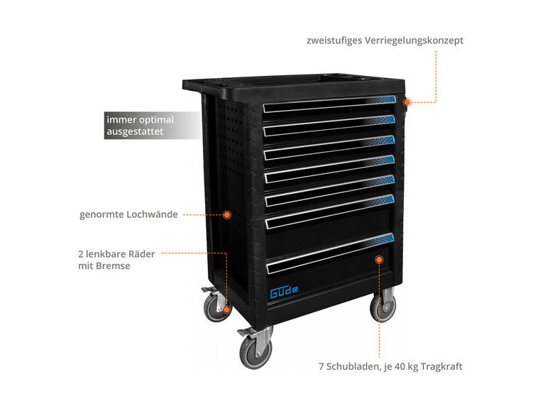 Gehe zu Vollbildansicht: Güde Werkstattwagen »GW7 Black Line« mit 226-teiligem Werkzeugset - Bild 3