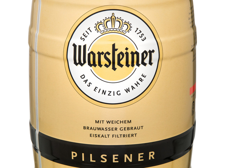 Warsteiner Pfandfrei Zapfhahn, 5 Pilsener 4,8 % mit Vol L Bierfass Premium