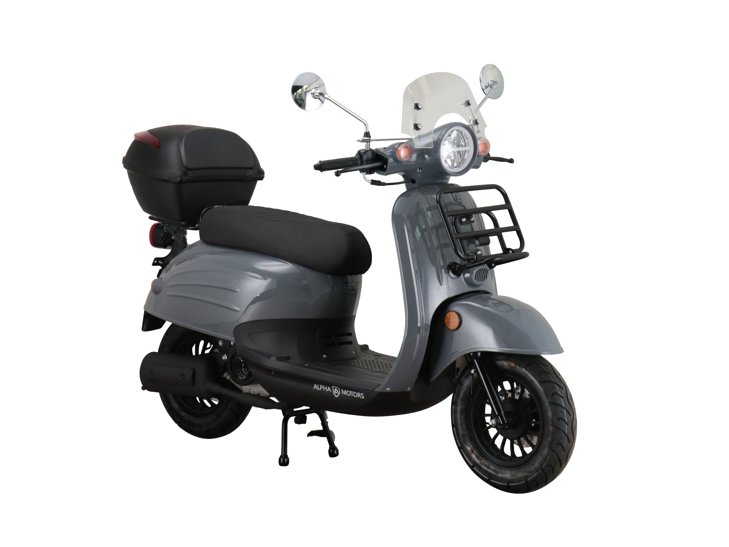 Alpha Motors Motorroller Adria 50 ccm EURO 5 inkl. Windschild und Topcase (grau, 45 km/h) 45 km/h